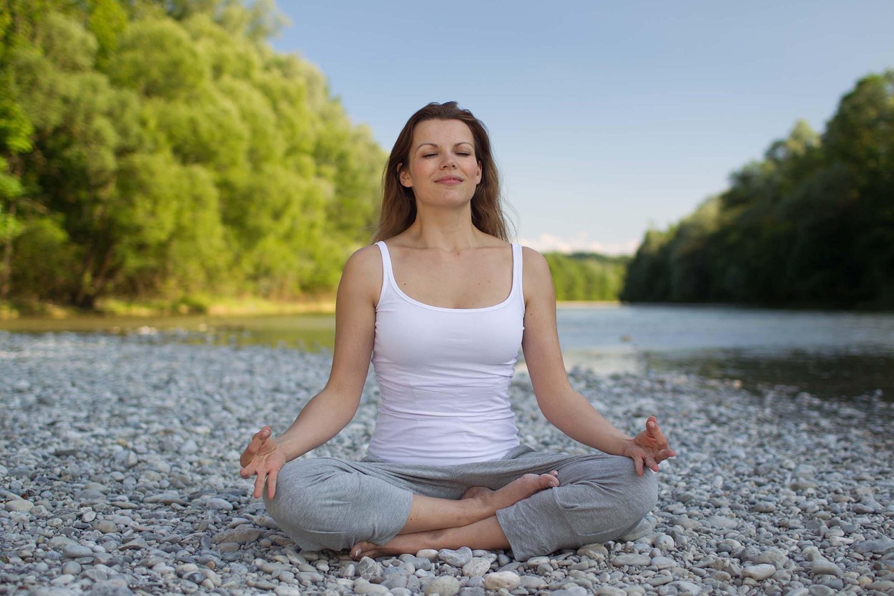 Seashells and stones decorate serene meditation area