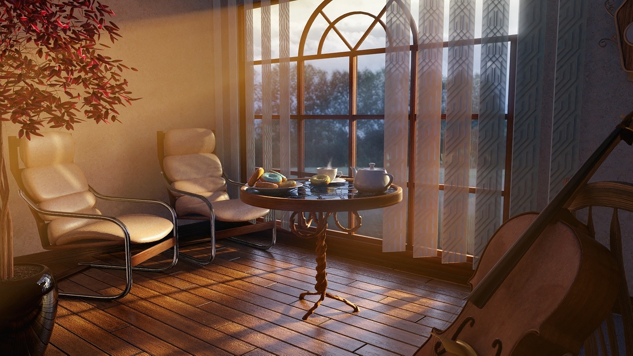 Cozy living room featuring sunrise-inspired decor.