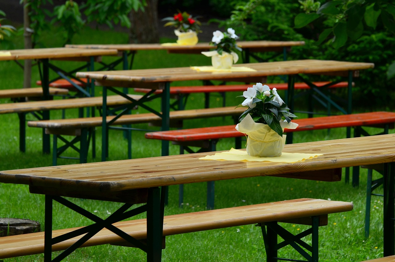 Elegant outdoor dining setup for garden fest.